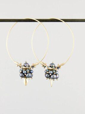 Ted Muehling 14K Black Pearl Hoop Clusters